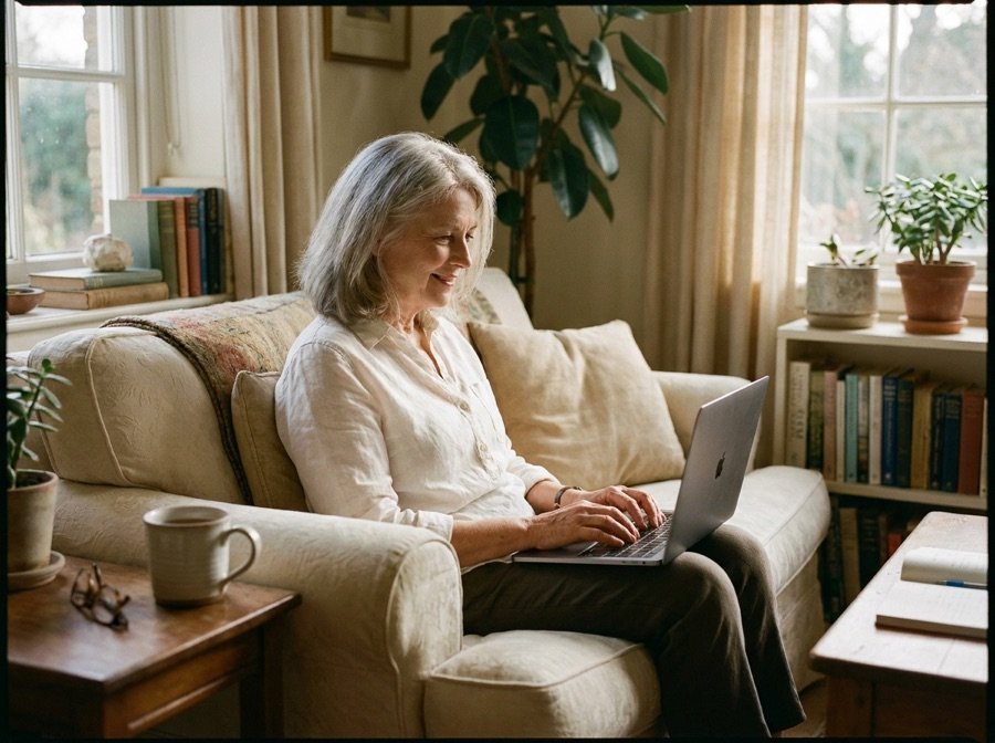A woman writing her answers at home